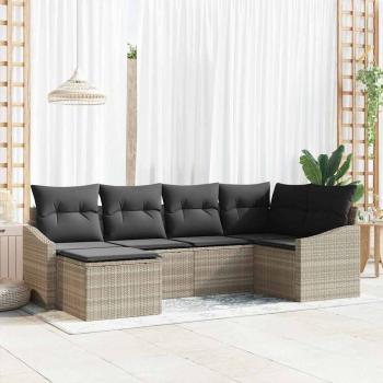 ARDEBO.de - 6-teilige Garten-Sofa-Set mit Kissen hellgrau Poly-Rattan