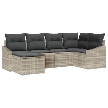 6-teilige Garten-Sofa-Set mit Kissen hellgrau Poly-Rattan