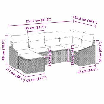 6-teilige Garten-Sofa-Set mit Kissen hellgrau Poly-Rattan