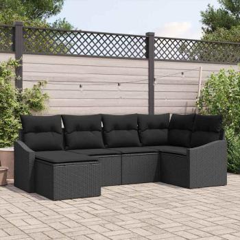 ARDEBO.de - 6-teiliges Garten-Sofaset mit Kissen Schwarz Poly Rattan