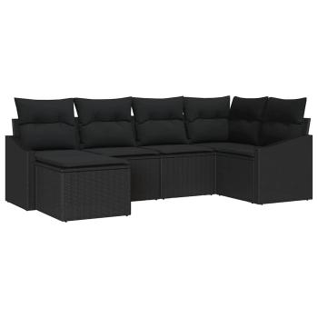 6-teiliges Garten-Sofaset mit Kissen Schwarz Poly Rattan
