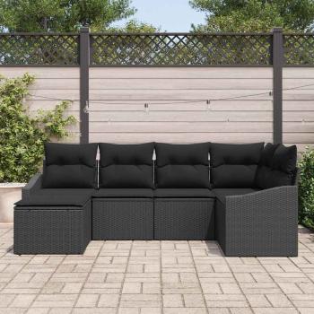 6-teiliges Garten-Sofaset mit Kissen Schwarz Poly Rattan