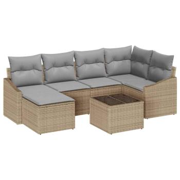 7-teiliges Garten-Sofa-Set mit Kissen Schwarz Poly Rattan