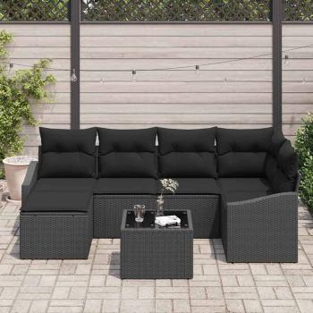 7-teiliges Garten Sofa Set mit Kissen Beige Poly Rattan