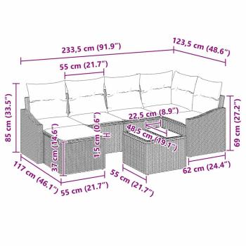7-teiliges Garten Sofa Set mit Kissen Beige Poly Rattan