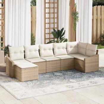 ARDEBO.de - 7-teiliges Garten-Sofa-Set mit Kissen Beige Poly-Rattan