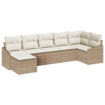7-teiliges Garten-Sofa-Set mit Kissen Beige Poly-Rattan