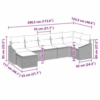 7-teiliges Garten Sofa Set mit Kissen in Hellgrau Poly Rattan