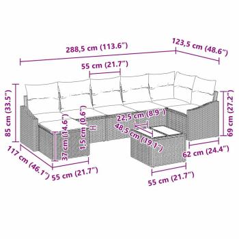 8-teiliges Garten Sofa Set mit Kissen grau Poly Rattan