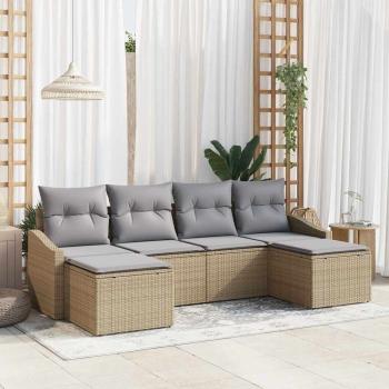 ARDEBO.de - 6-teiliges Garten Sofa Set mit Kissen Beige Poly Rattan
