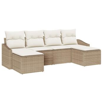 ARDEBO.de - 6-teilige Garten Sofa Set mit Kissen Beige Poly Rattan