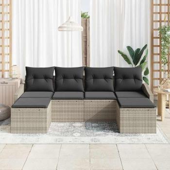 Sofa Set mit Kissen 6 pcs Hellgrau Poly-Rattan