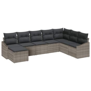 8-teiliges Garten Sofa Set mit Kissen Grau Poly Rattan