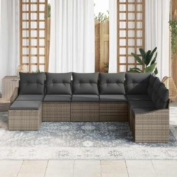 8-teiliges Garten Sofa Set mit Kissen Grau Poly Rattan