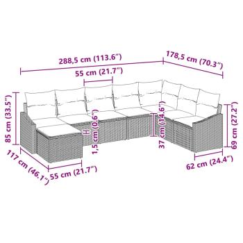 8-teiliges Garten Sofa Set mit Kissen Grau Poly Rattan