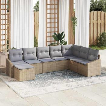 ARDEBO.de - 8-teiliges Garten-Sofa-Set mit Kissen Beige Poly Rattan