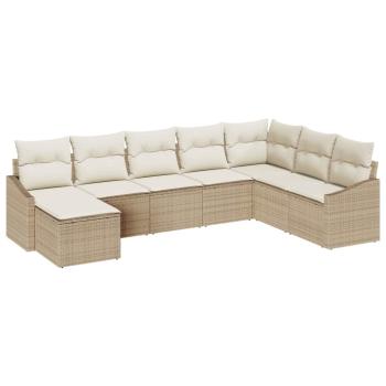 8-teiliges Garten-Sofa-Set mit Kissen Beige Poly Rattan