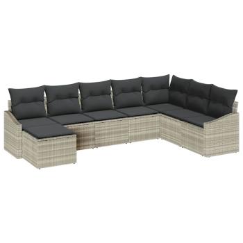 8-teiliges Garten-Sofaset mit Kissen Hellegrau Polyrattan