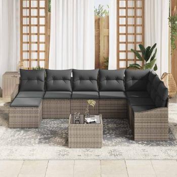 8-teiliges Garten Sofaset mit Kissen Schwarz Poly Rattan