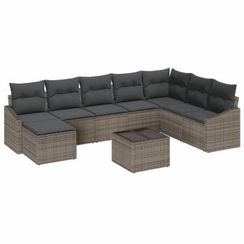 8-teiliges Garten Sofaset mit Kissen Schwarz Poly Rattan