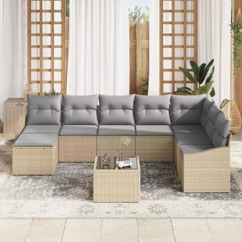 9-teiliges Garten-Sofa-Set mit Kissen in Schwarz Poly Rattan