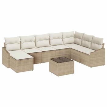 9-teiliges Garten Sofa Set mit Kissen Braun Poly Rattan