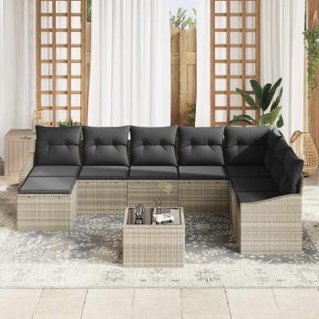 9-teiliges Garten-Sofaset mit Kissen Grau Poly Rattan