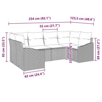 6-teiliges Garten Sofa Set mit Kissen Braun Poly Rattan