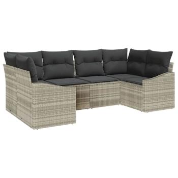 6-teiliges Garten Sofa Set mit Kissen Hellgrau Poly Rattan