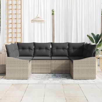 6-teiliges Garten Sofa Set mit Kissen Hellgrau Poly Rattan
