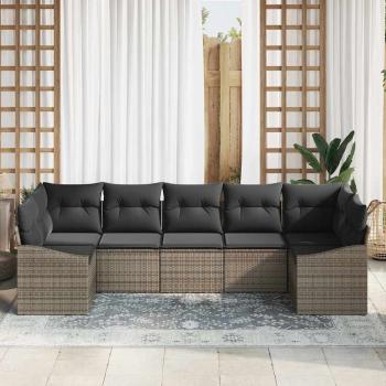 7-teiliges Garten Sofa Set mit Kissen Grau Poly-Rattan