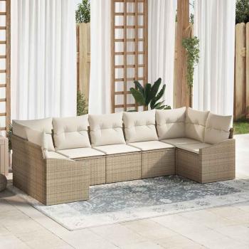 ARDEBO.de - 7-teiliges Garten-Sofa-Set mit Kissen Beige Poly Rattan