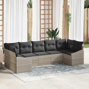 ARDEBO.de - 7-teilige Garten-Sofa-Garnitur mit Kissen hellgraues Poly-Rattan