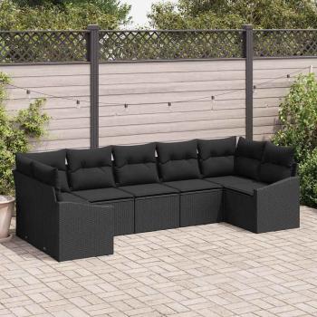 ARDEBO.de - 7-teiliges Garten Sofa Set mit Kissen Schwarz Poly Rattan