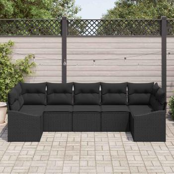 7-teiliges Garten Sofa Set mit Kissen Schwarz Poly Rattan