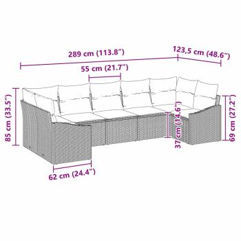 7-teiliges Garten Sofa Set mit Kissen Schwarz Poly Rattan