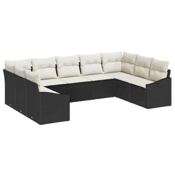 9-teiliges Garten-Sofa Set mit Kissen Schwarz Poly Rattan