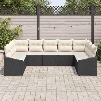 9-teiliges Garten-Sofa Set mit Kissen Schwarz Poly Rattan