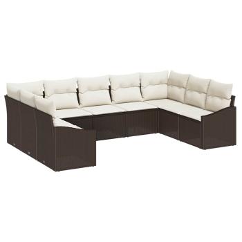9-teilige Garten Sofagarnitur mit Kissen in Braun Poly Rattan