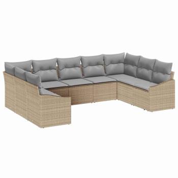 9-teilige Garten-Sofa-Garnitur mit Kissen Beige Poly Rattan