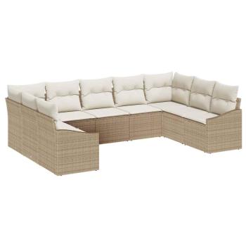 9-teilige Garten Sofa Set mit Kissen Beige Poly Rattan