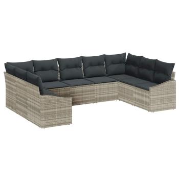 9-teiliges Garten-Sofaset mit Kissen Hellgraues Poly-Rattan