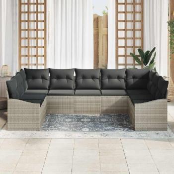 9-teiliges Garten-Sofaset mit Kissen Hellgraues Poly-Rattan