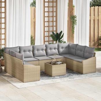 ARDEBO.de - 10-teiliges Garten-Sofa-Set mit Kissen Graues Poly Rattan