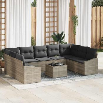 ARDEBO.de - 10-teiliges Garten Sofa Set mit Kissen Grau Poly Rattan