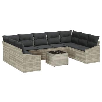 Sofa Set mit Kissen 10 pcs Hellgrau Poly Rattan