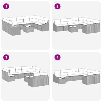 10-teiliges Garten Sofa Set mit Kissen Grau Poly Rattan