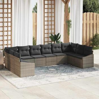 ARDEBO.de - 10-teiliges Garten-Sofa-Set mit Kissen Grau Poly Rattan