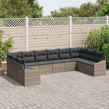 10-teiliges Garten-Sofa-Set mit Kissen Grau Poly Rattan