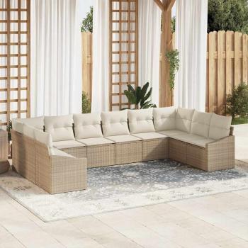 ARDEBO.de - 10-teiliges Garten Sofa Set mit Kissen Beige Poly Rattan